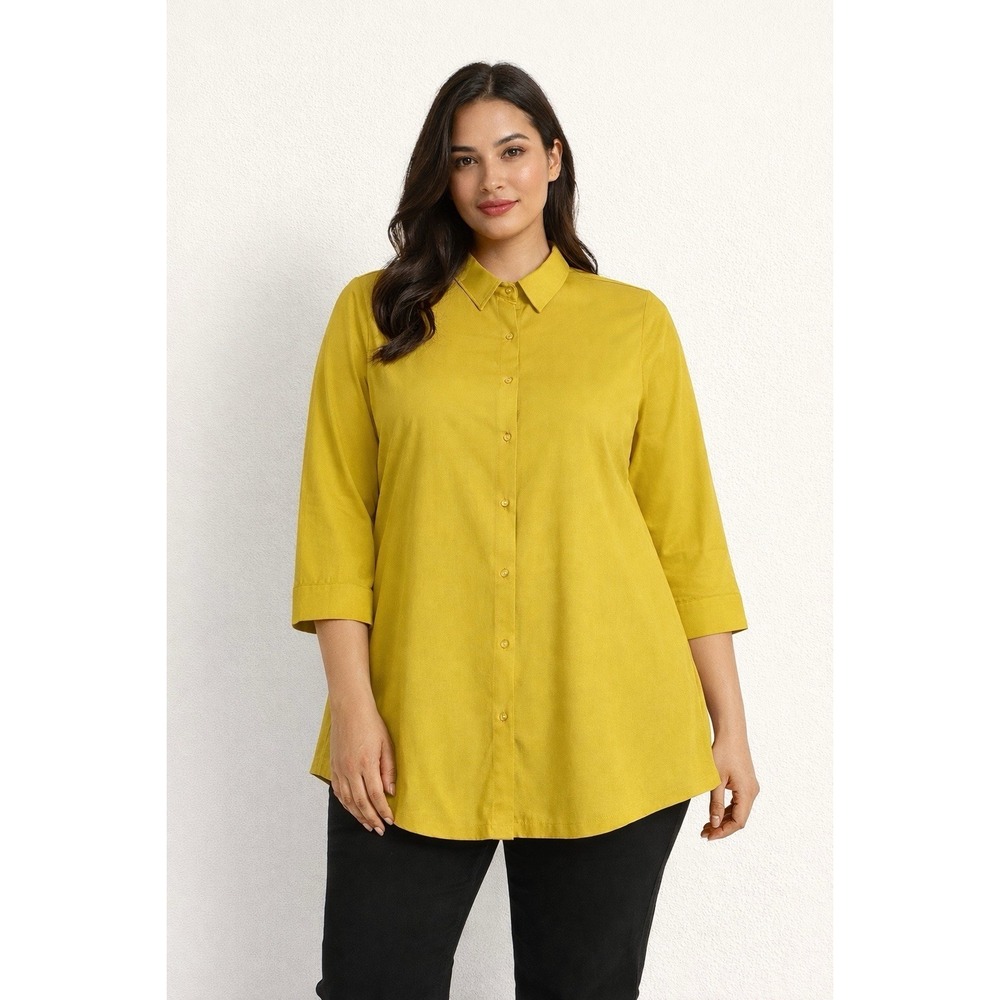 NEW Jessica‎ London Women Mustard/Yellow  3/4 Sleeve Button-Down Shirt 26 Plus